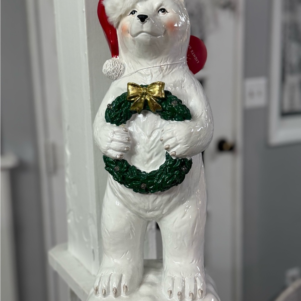Festive Polar Bear with Wreath Holiday Decor